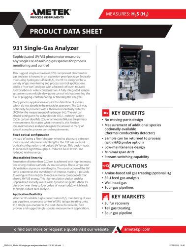 ametek uv process analyzer price|931 Single Gas H2S Analyzer .